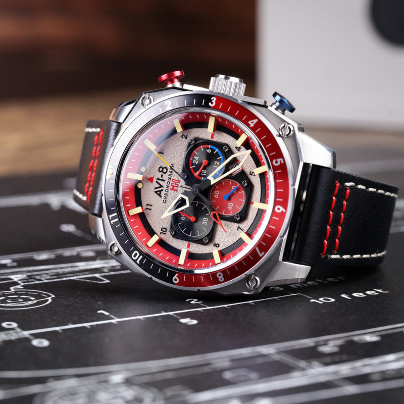 AVI-8 Hawker Hunter Atlas Dual Time Chronograph Hazard Red AV-4100-03