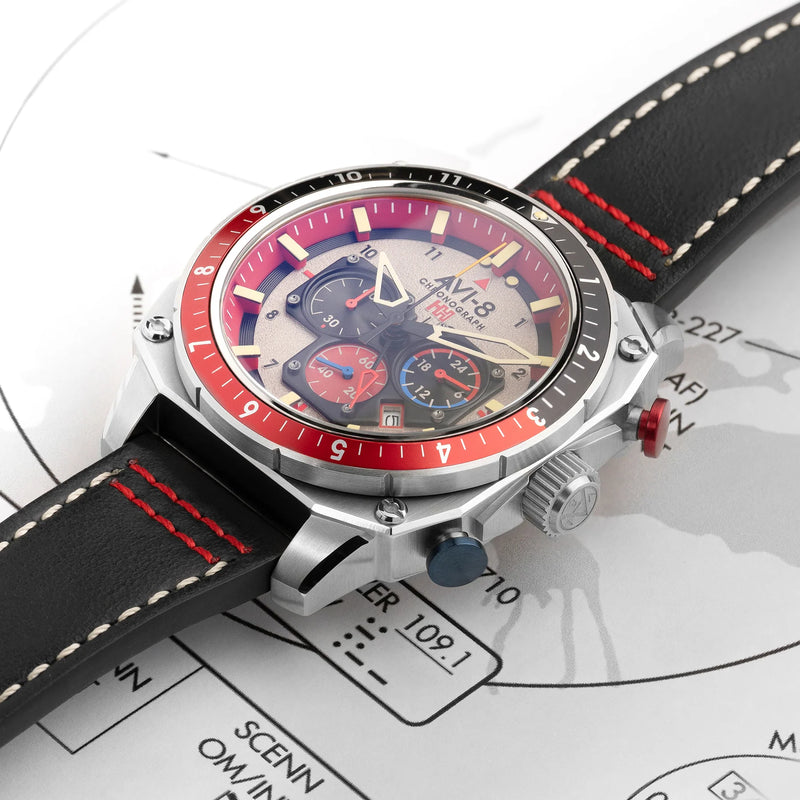 AVI-8 Hawker Hunter Atlas Dual Time Chronograph Hazard Red AV-4100-03