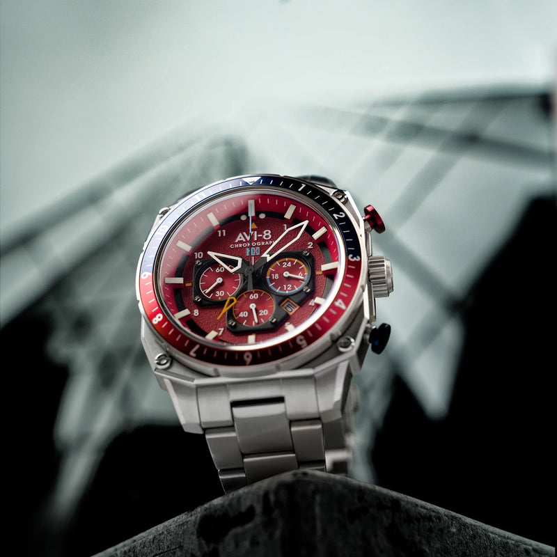 AVI-8 Hawker Hunter Atlas Dual Time Chronograph Crimson Red AV-4100-22